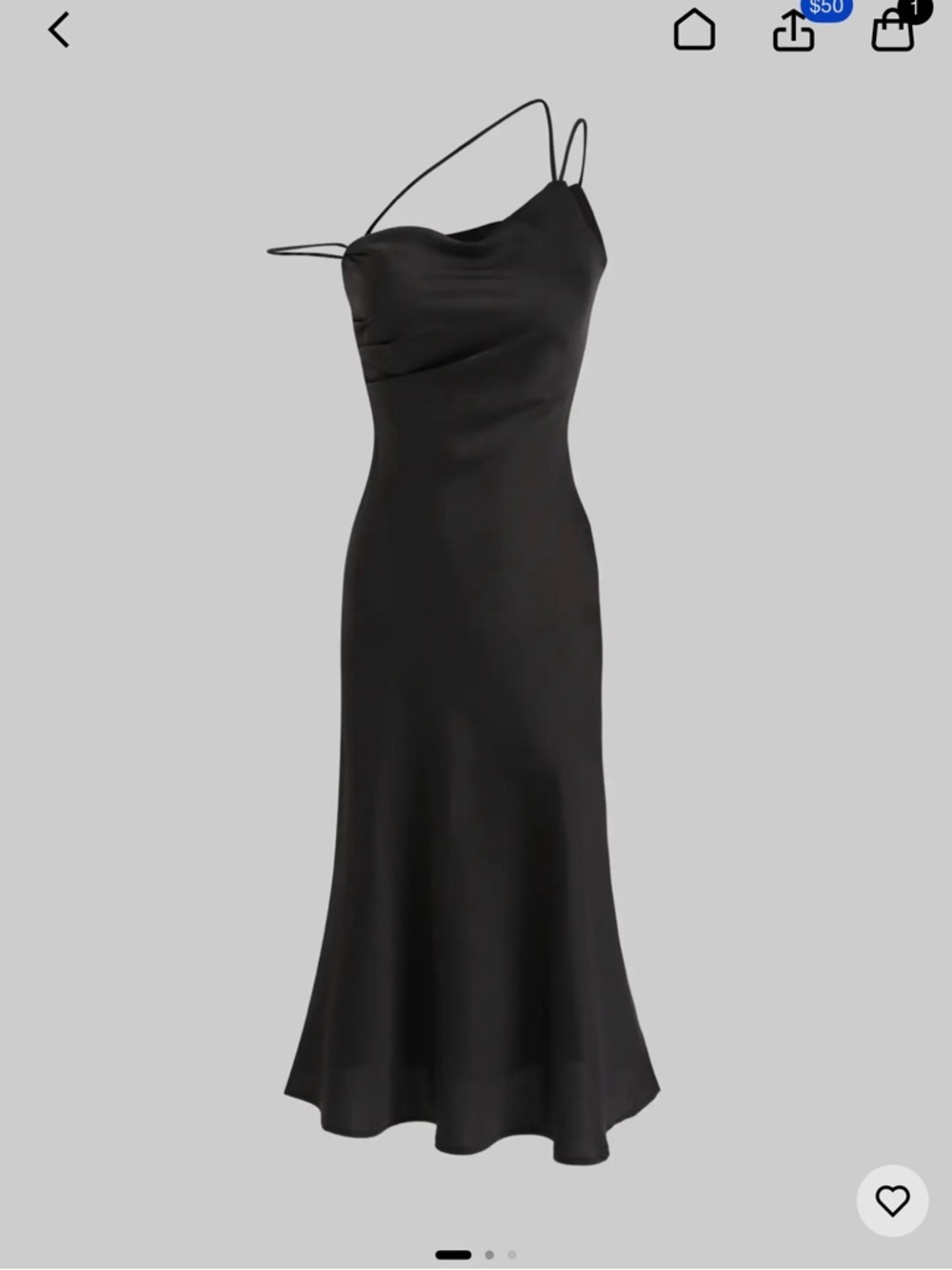 Cider Black Satin Midi Slip Dress with Double Spaghetti Straps